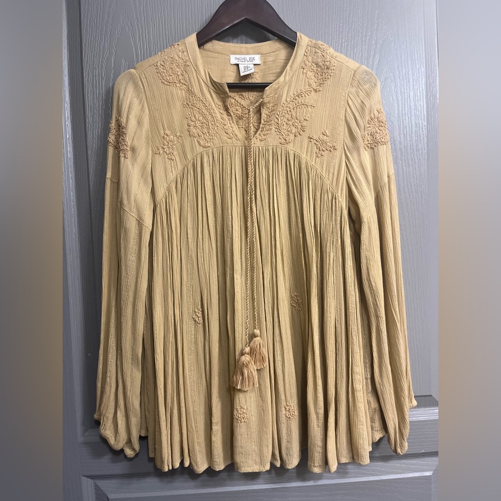 Rachel Zoe Tan Embroidered Blouse